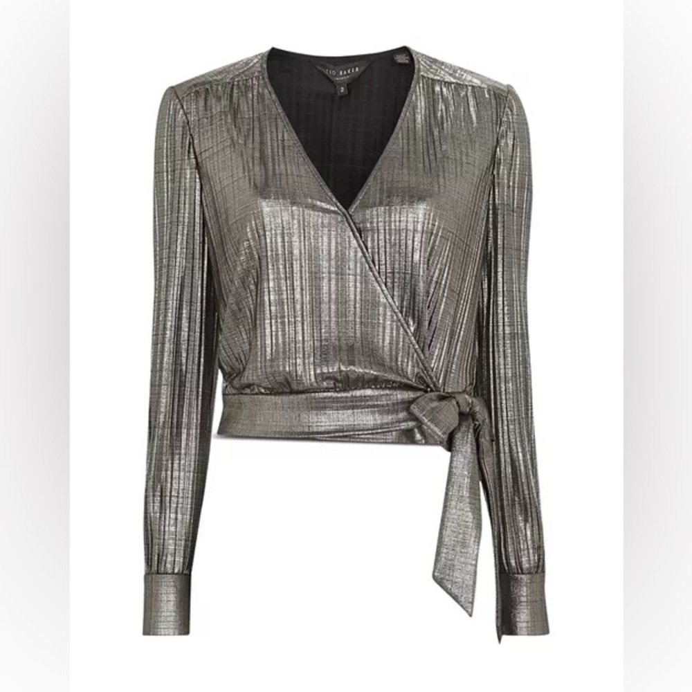 Ted Baker Elwiira Gathered Metallic Wrap Top size medium
